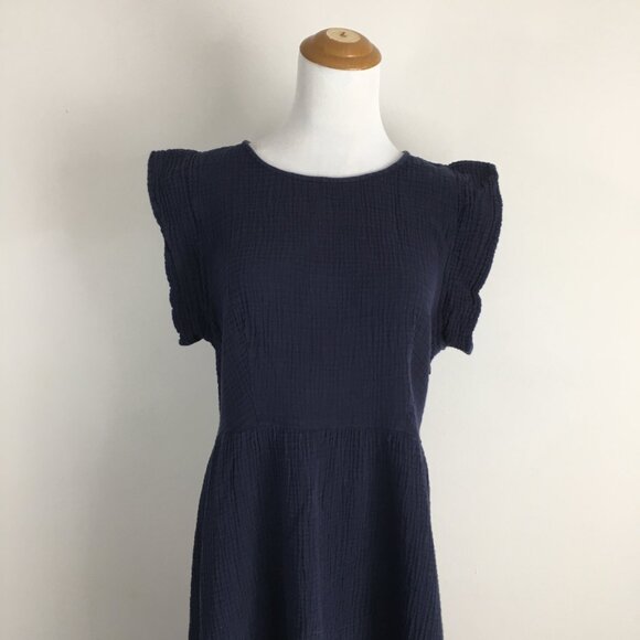 C&C CALIFORNIA Dark Blue Textured Ruffle Sleeve & Hem Midi Dress - Picture 5 of 9